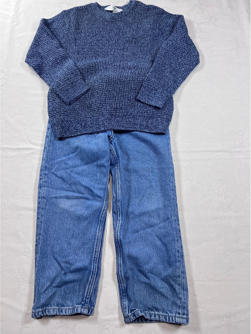 H&M Boys Outfit Loose Fit Straight Jeans & Blue Knit Crewneck Sweater Size 5/6T
